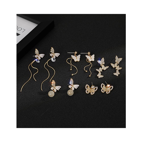 LRC Anting Tusuk Fashion Butterfly Cat Eye Pearl Diamond Butterfly Opal Drop K80208