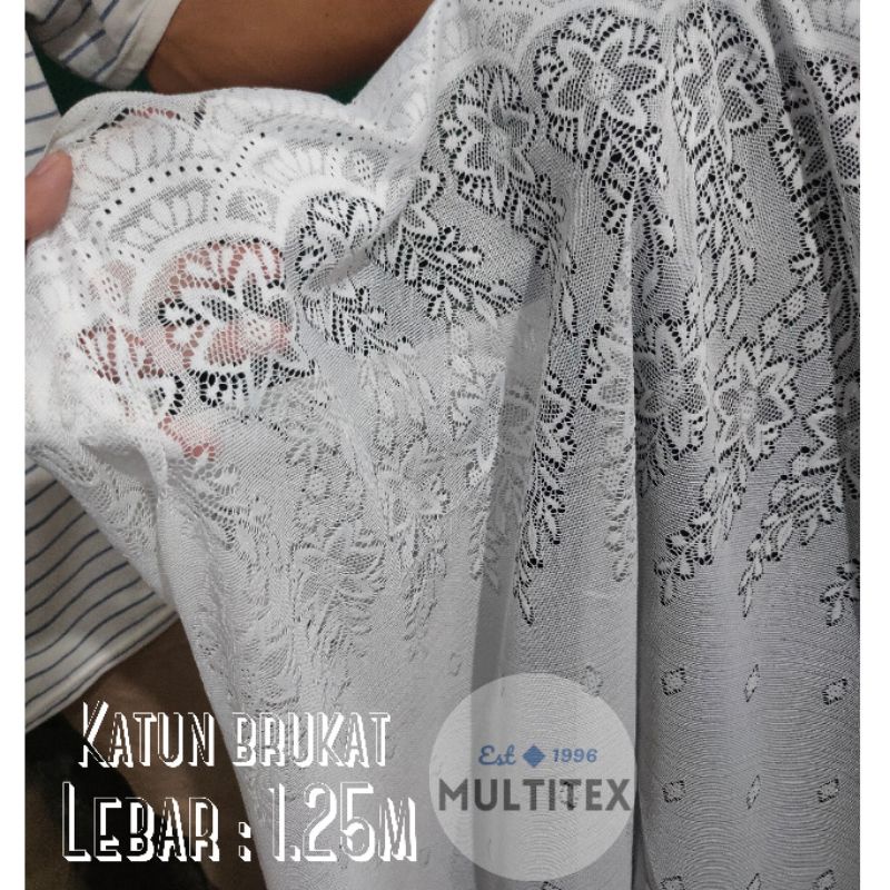 bahan kain katun brukat brokat putih bersih motif bunga dress gorden gordin gordyn hordin horden lap