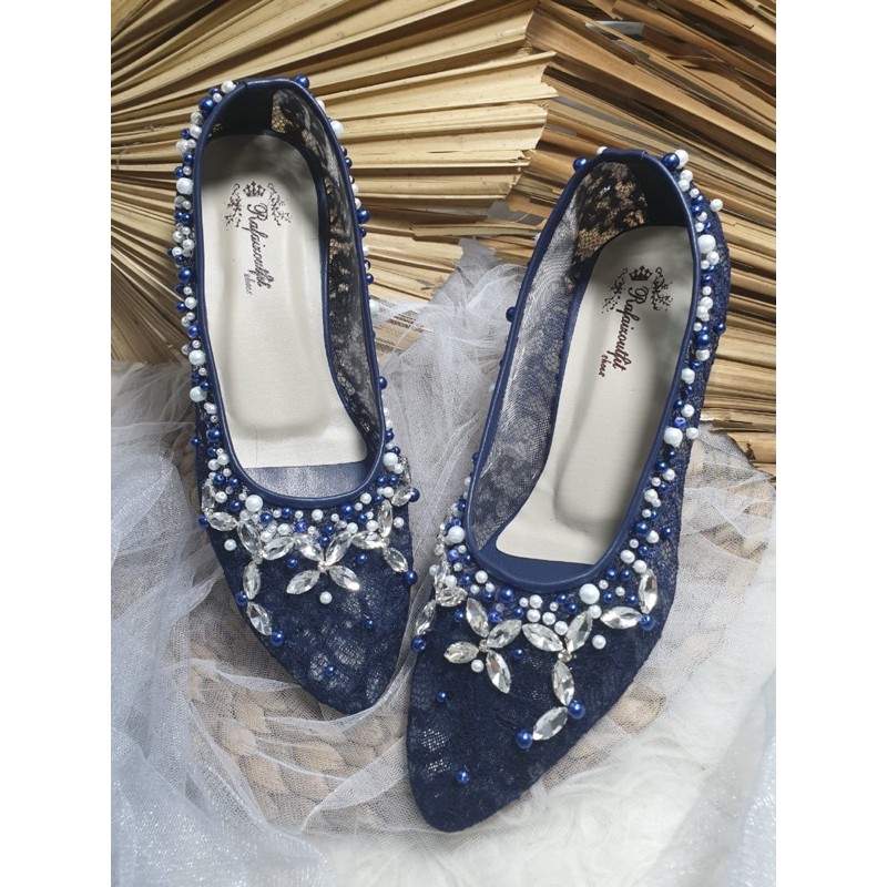 sepatu wanita alyssa wedding navy 5cm hak tahu kaca