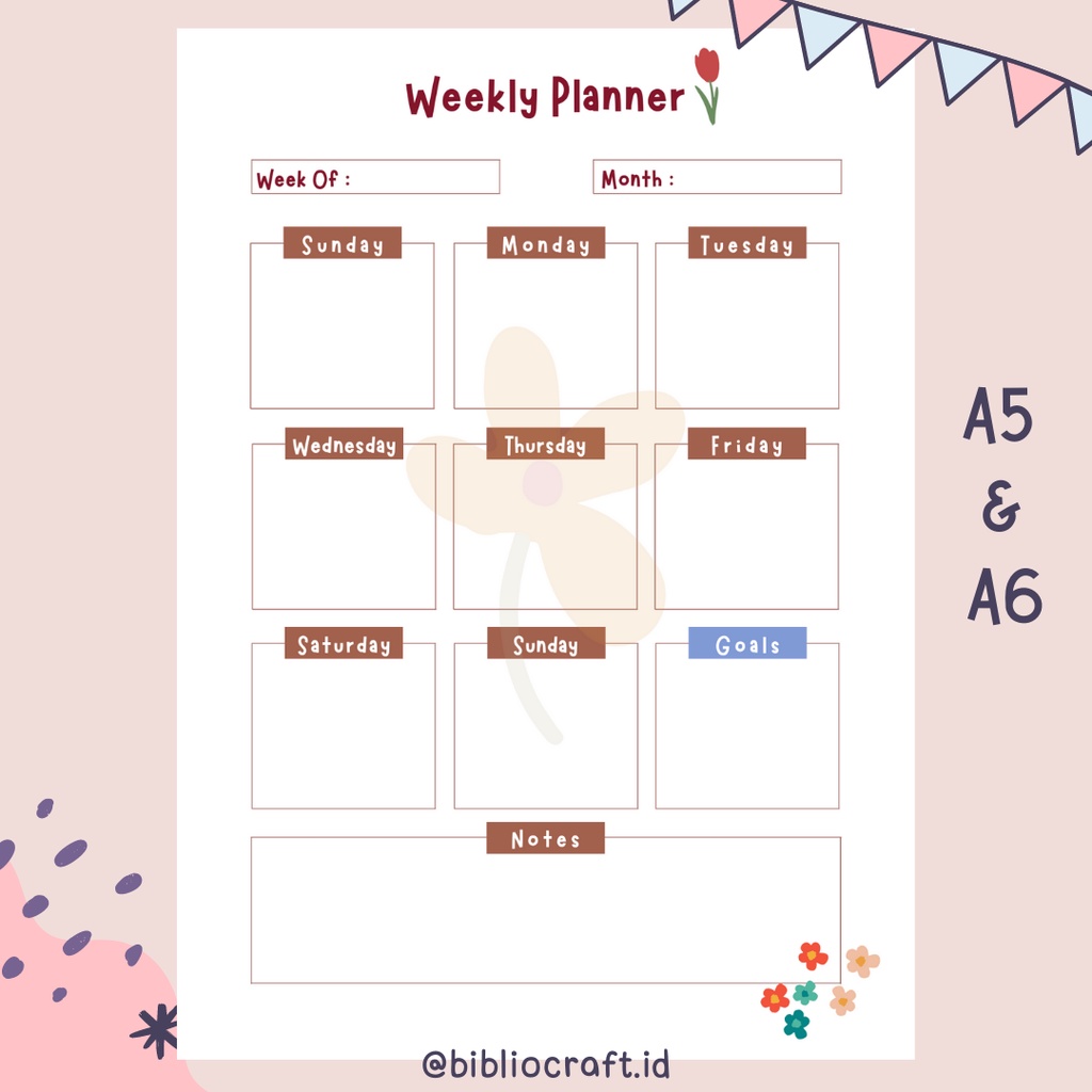

Bibliocraft Loose Leaf A6 A5 | 20 holes | 20 Lubang | 6 Holes | 6 Lubang - Weekly Planner Flower 85Gsm 100Gsm