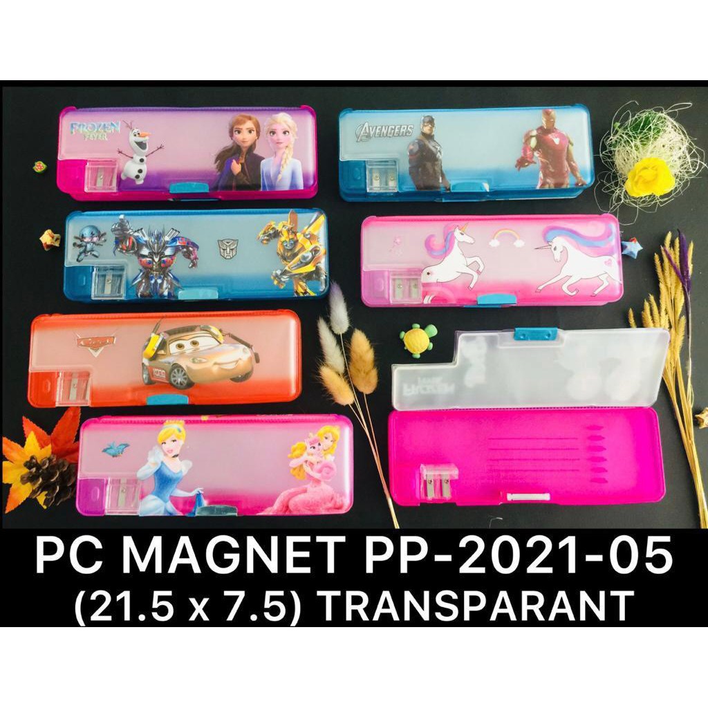

AS888 - KOTAK PENSIL MAGNET 2 SISI TRANSPARAN KARAKTER KARTUN PLUS RAUTAN PENSIL
