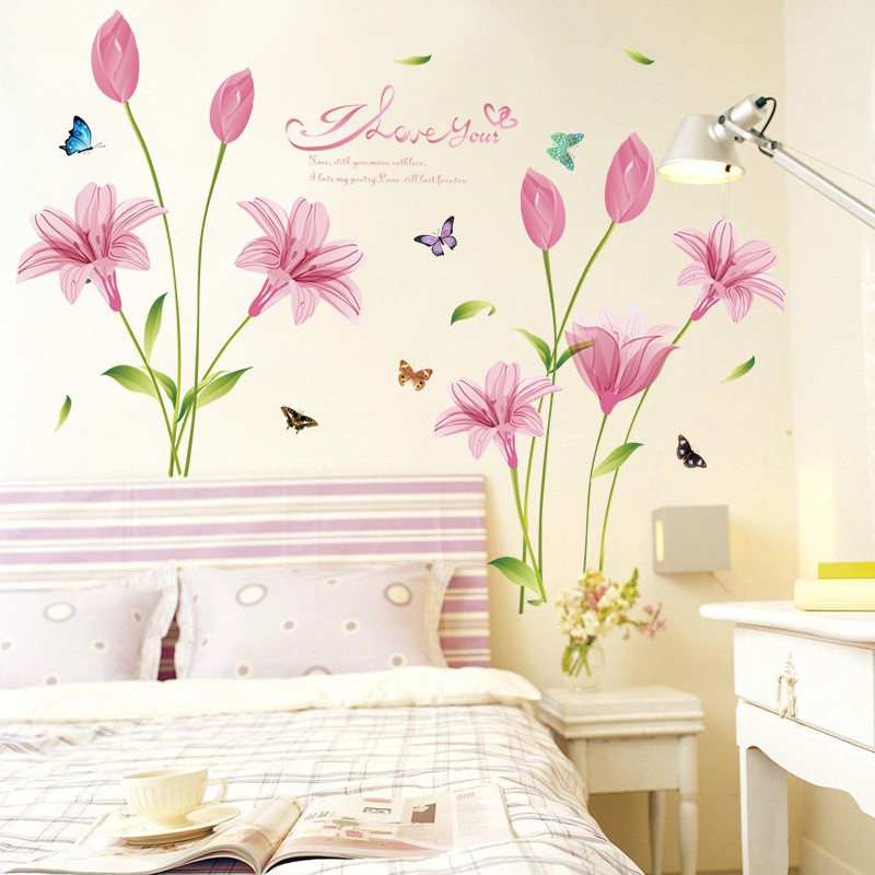 RELIZA WALL STICKER BUNGA LILY PINK FLOWERS SK9122C STIKER DINDING