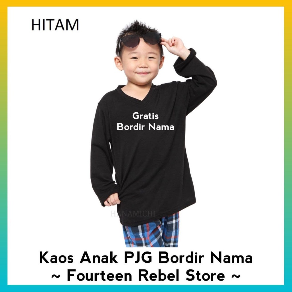 Kaos Anak Bordir Nama Suka-Suka Lengan Panjang 3-12 Tahun