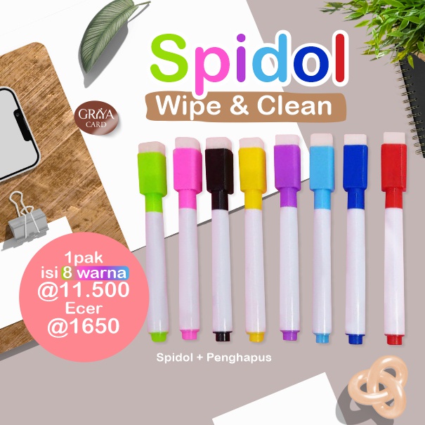 

SPIDOL MINI WIPE AND CLEAN PLUS PENGHAPUS | WARNA HITAM | Spidol Hitam