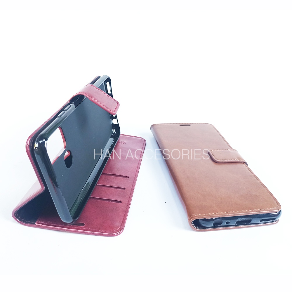 (PAKET HEMAT) Fashion Selular Flip Leather Case VIVO Y12/Y15/Y17/Y19/Y20/Y20i/Y30/Y50/Y51 Flip Cover Wallet Case Flip Case + Nero Temperred Glass