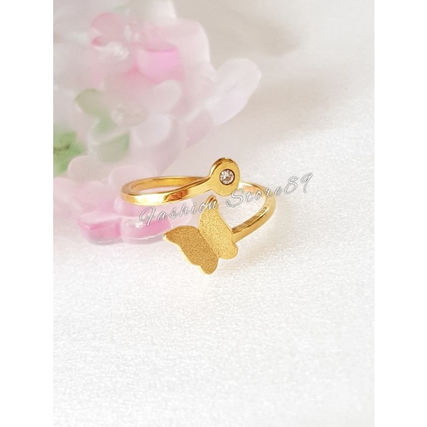 Cincin Kupu 1permata Impor Fashion ring Buterfly Titanium gold Antikarat Fashion