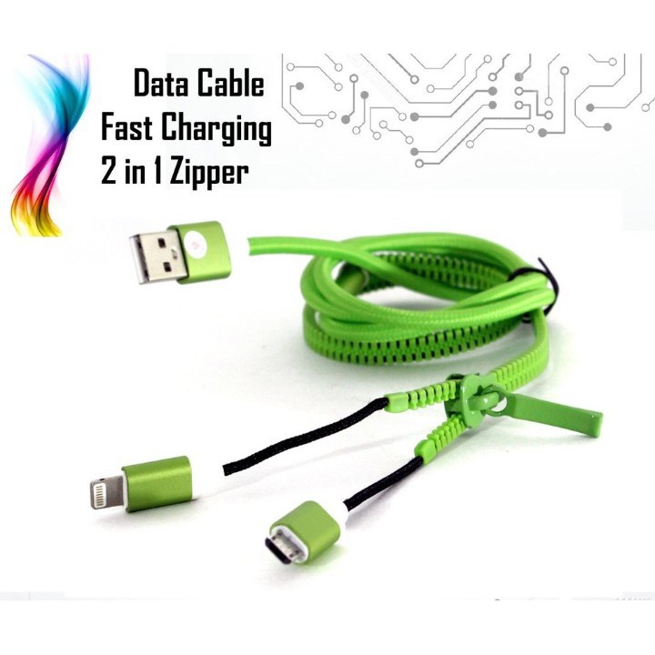 Kabel Zipper 2in1 2.4A Kabel Data Resleting Mikro dan OS