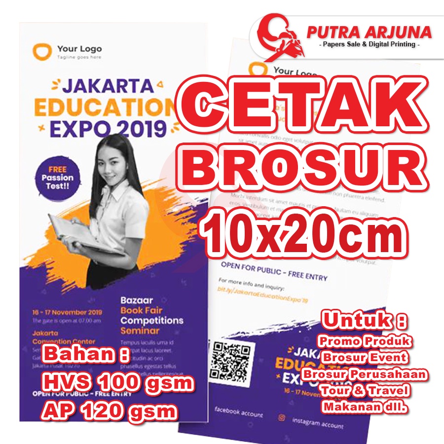 

CETAK BROSUR 10x20CM, HVS 100 gsm, ART PAPER 120 gsm
