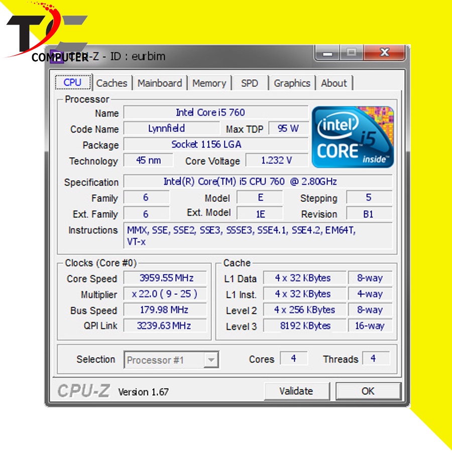 Processor Intel® Core™ i5-760 Plus Fan Intel Heatsink