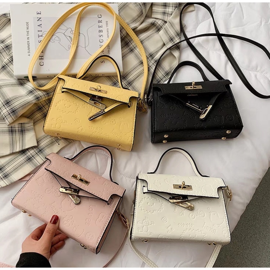 BJ31868 - BLACK/PINK/WHITE/YELLOW - TAS SLEMPANG JINJING TOTEBAG HANDBAG TAS WANITA FASHION IMPORT MODIS ELEGAN TERMURAH TERLARIS TERBARU BAGSTORE JAKARTA TAS BATAM CR7526 LT1868 JT83330