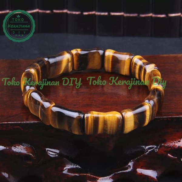 [ FREE BOX ] Gelang Batu Tiger Eye Motif Bambu Gelang Batu Alam Pria Wanita