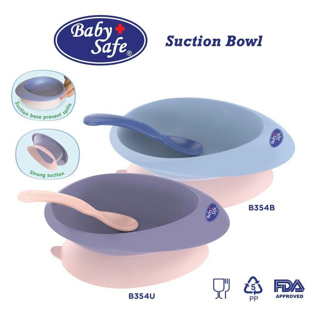 Baby Safe Mangkok Anti Tumpah  Dan Geser Bayi Plus Sendok Suction Bowl B354