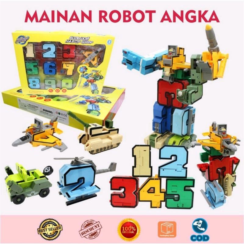 Blok Bongkar pasang robot angka morphers megabots emco  angka 0-9 Transformer Optimus