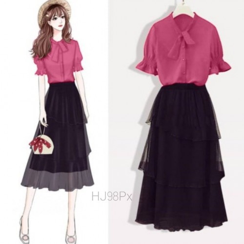 PARIS PINK DUSTY Grosir Setelan Remaja Set Baju Stelan Wanita Perempuan Korea Jumbo Import Kekinian