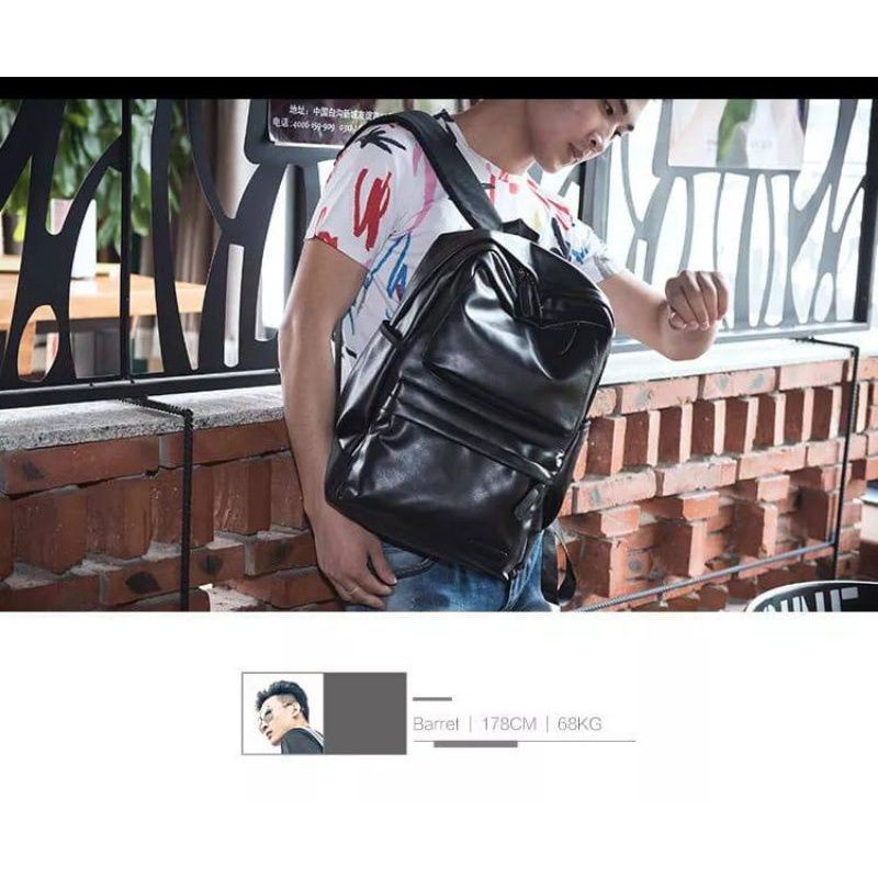 Tas Ransel Kulit Sintetis Pria Distro Backpack Pria Kuliah Sekolah Laptop