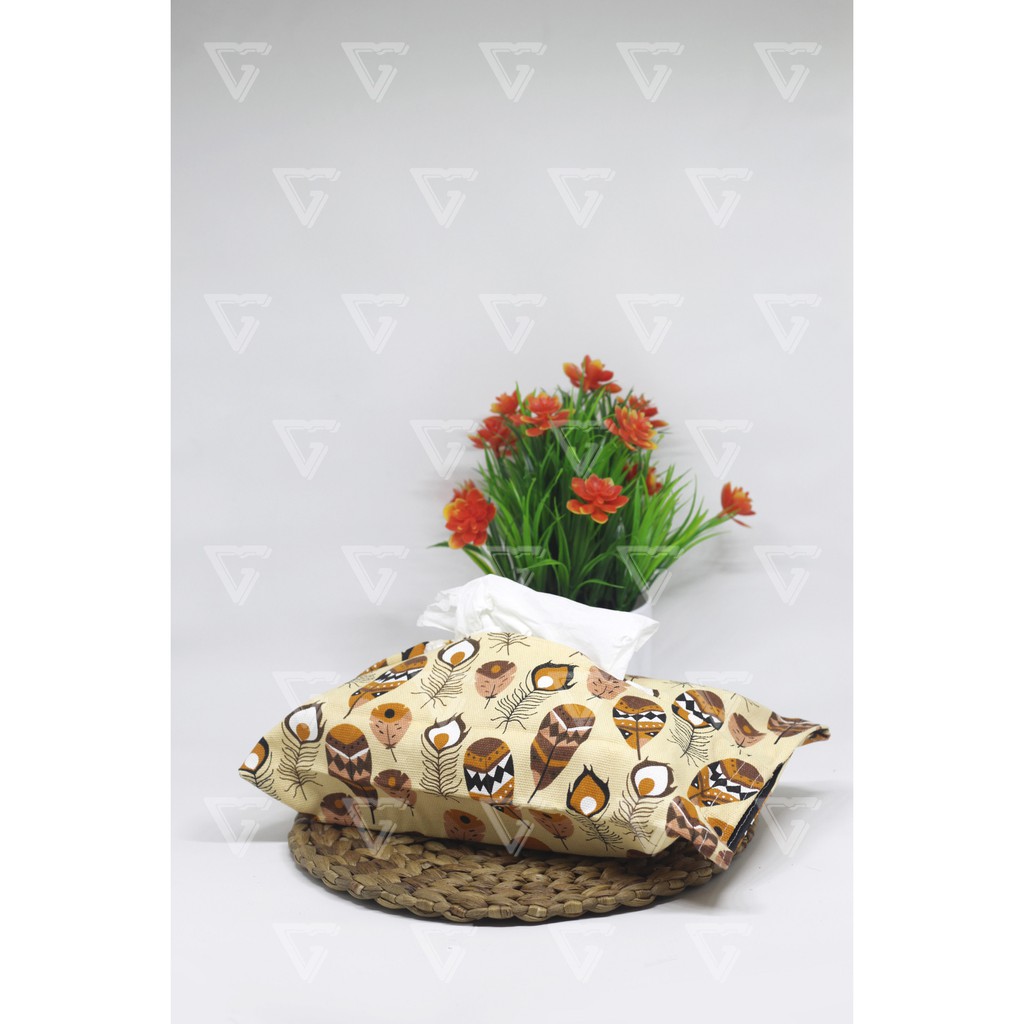 Tempat Tisu -Sarung Tisu - Cover Tissue - Box Tisu Kanvas - Wadah Tisu Motif BULU MERAK