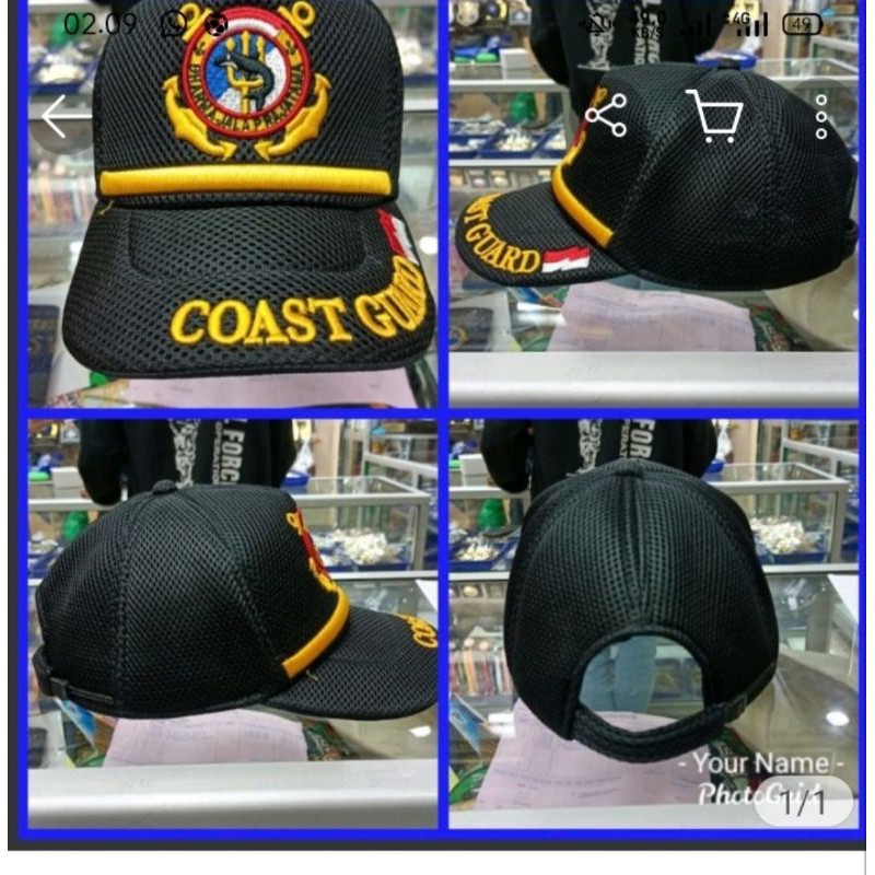 Topi COAST GUARD + bordir nama