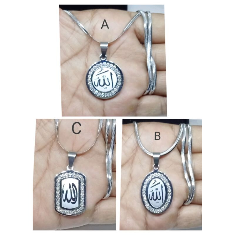 LD3,60 cm. Kalung titanium wanita pria lapis titanium lafadz Allah(kalung+liontin)