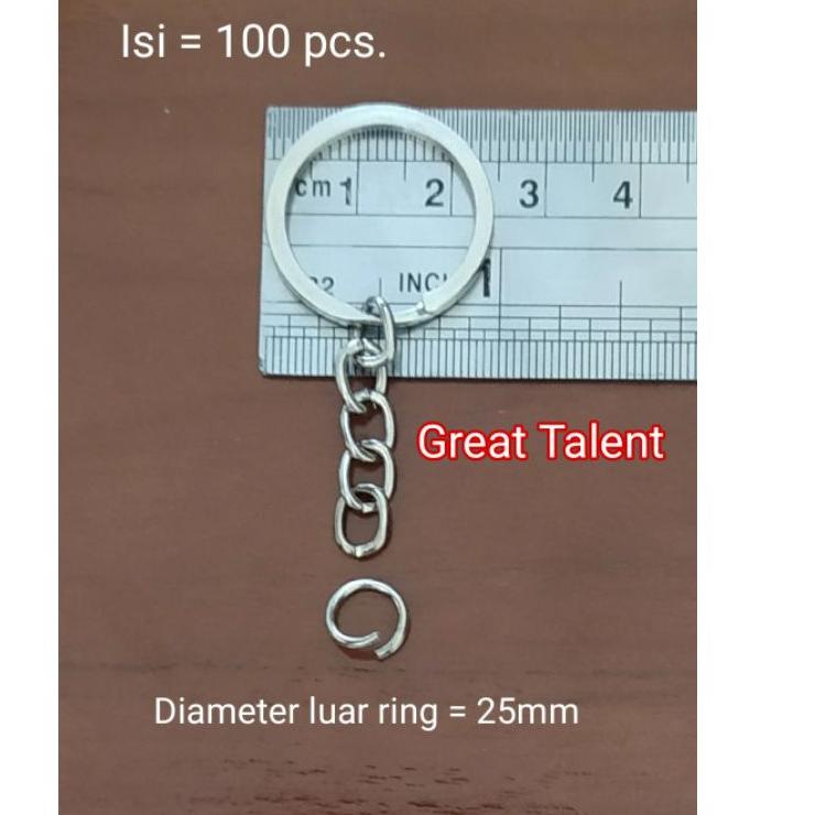 【GROSIR】 100 pcs Ring 2503 Rantai Gepeng Nikel Silver - Ring Gantungan Kunci 25mm Pipih - Ring Ganci