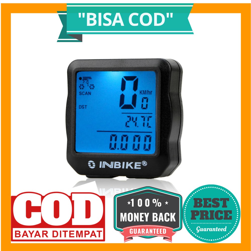 BISA COD Inbike Speedometer Sepeda 14 Function LCD Display Bicycle - Black/Blue