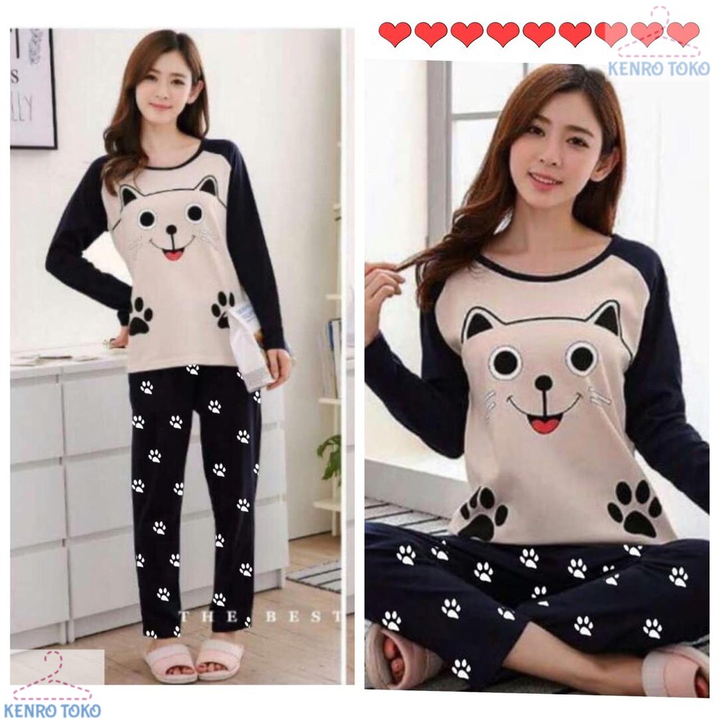 Baju Tidur Piyama Wanita Lengan Celana Panjang Pawpaw Setelan Perempuan Dewasa Remaja Korea Karakter