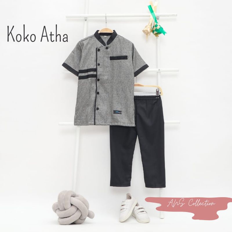 Koko Atha By : ANS Collection||bahan katun Madinah &amp; Toyobo|| Setelan Baju Muslim Laki-laki