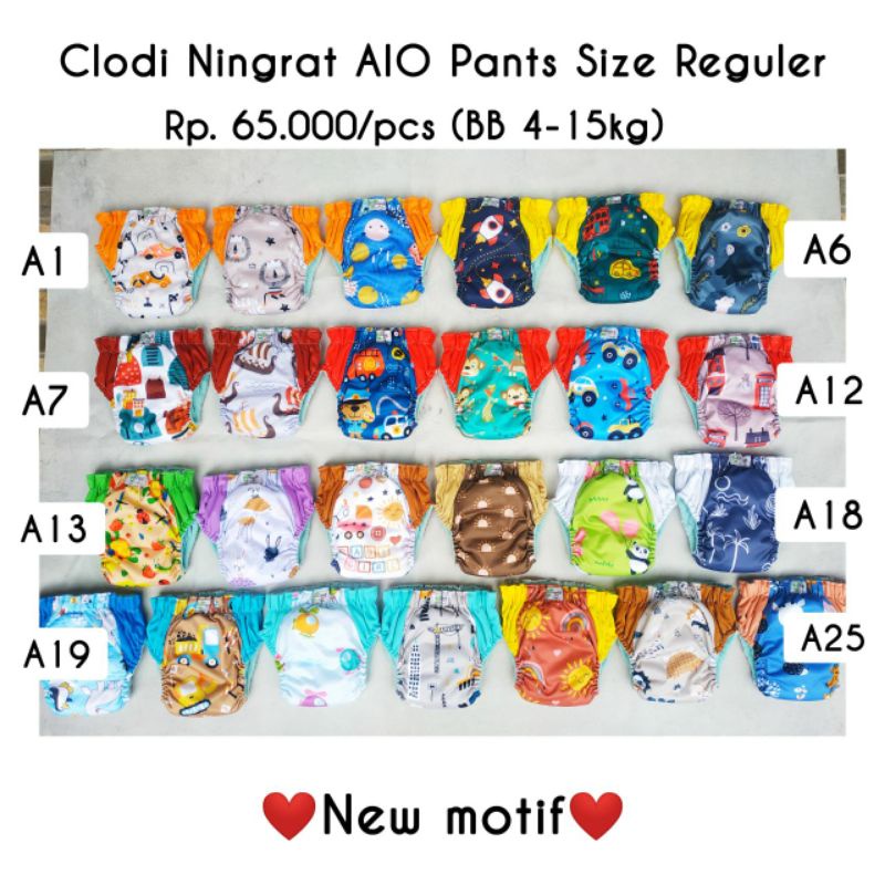Clodi Ningrat AIO Pant size reguler 3 - 15 kg Popok Kain Ningrat Tipe Celana All In One reguler size Popok Cuci Ulang Bayi Anak