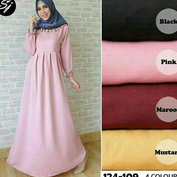 BARU TERLARIS GAMIS SYARI BALOTELLI POLOS / BASIC DRESS - NAVY, L TERBARU