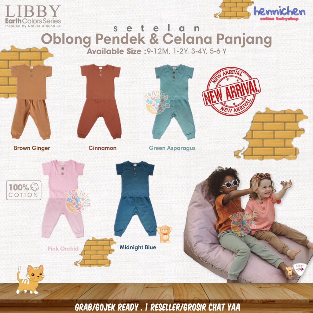 LIBBY FAVE SERIES Earth Color Setelan Oblong Baju Pendek Celana Panjang Baju Bayi Pakaian anak 9 Bulan - 4 Tahun PART 2