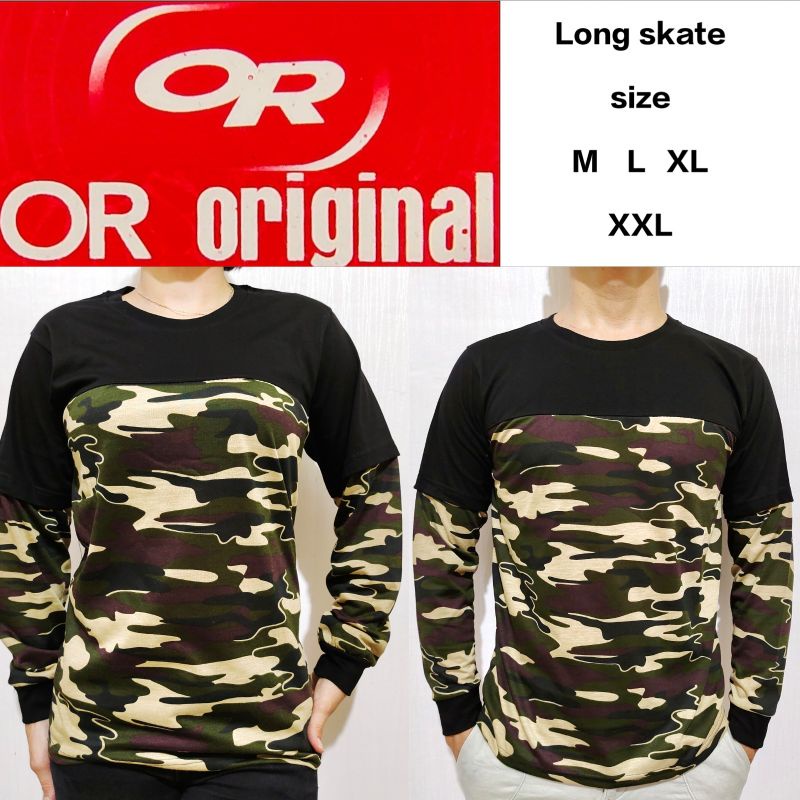 Kaos polos Kombinasi Loreng Longskate Pria Wanita Couple Hitam Loreng Lengan Sambung Panjang Rib