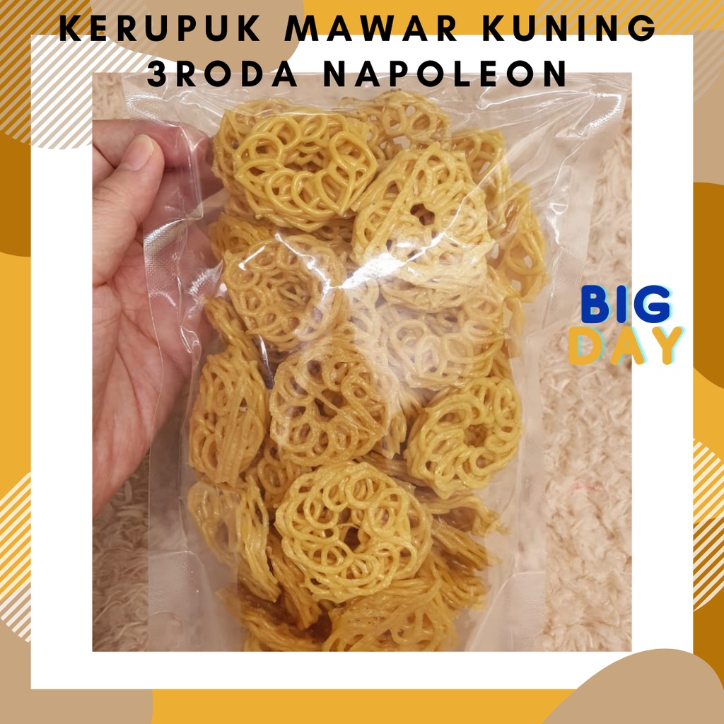 

KERUPUK MAWAR KUNING , KERUPUK MAWAR WARNA-WARNI 3RODA NAPOLEON 1kg