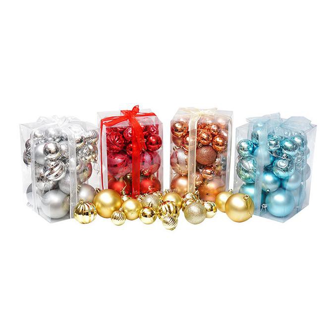 Hiasan Bola Natal Kotak Pita Campur Ukuran4-8cm isi 30-Aksesoris Natal - Biru Muda