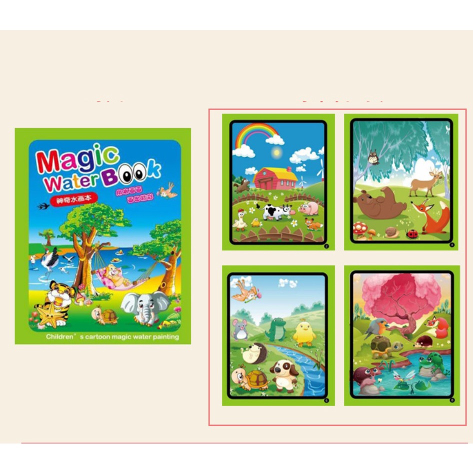 Buku gambar magic water book menggambar dengan air cocok untuk bayi dan anak-Binatang