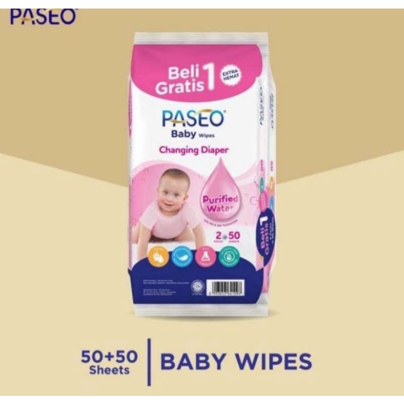 PASEO Baby Wipes Gazette With Jojoba Oil isi 50 Sheet Buy 1 Get 1 / Tissue Tisu Tissu Basah Bayi 50 Lembar x 2 Pack