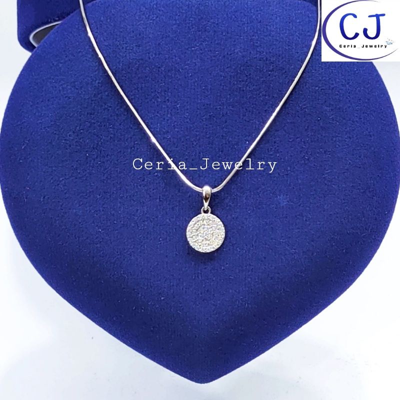 KALUNG PERAK WANITA SILVER ASLI 925 LAPIS EMAS PUTIH LIONTIN BULAT - PERAK ASLI 925 ANTI KARAT