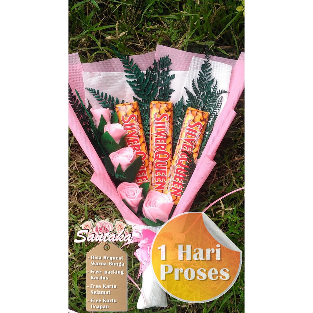 

BUKET BUNGA DAN COKLAT SILVERQUEEN 65gr 3PCS