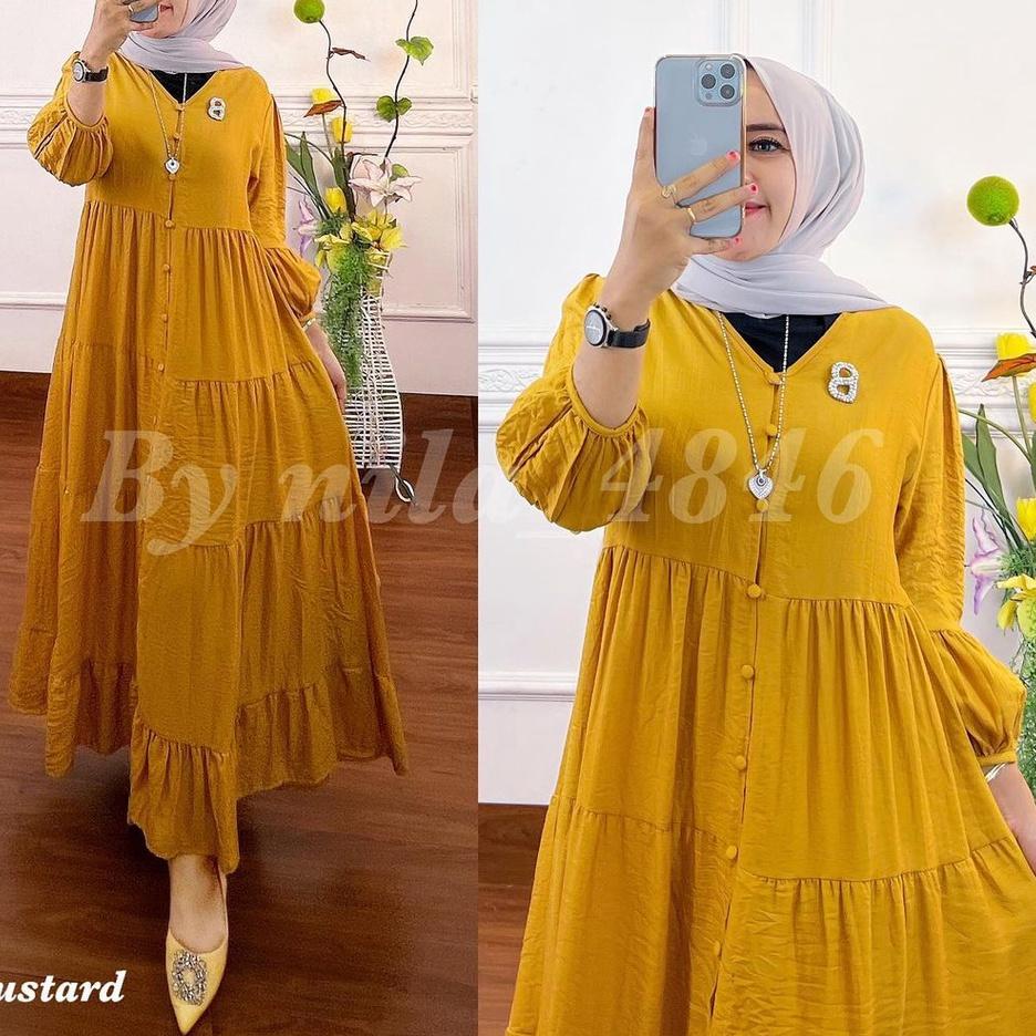 Paling Diminati Gamis Midi Dress Premium Baju Dress Wanita Muslim Long Dress Jumbo XL, XXL, XXXL Dre