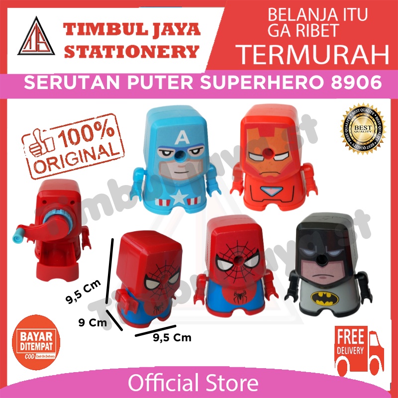 

Serutan pensil putar sharpener portable serutan meja puter superhero Spiderman Captain America Ironman Batman 8906