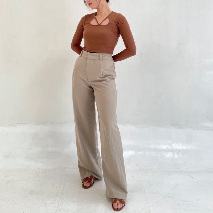 Kayla Pants / Celana Kulot Panjang / Wide Pants / Celana Panjang / Celana Panjang Murah / Baggy Pants / Kulot Panjang Murah / Kulot Linen / Celana Katun / Katun Linen Universal