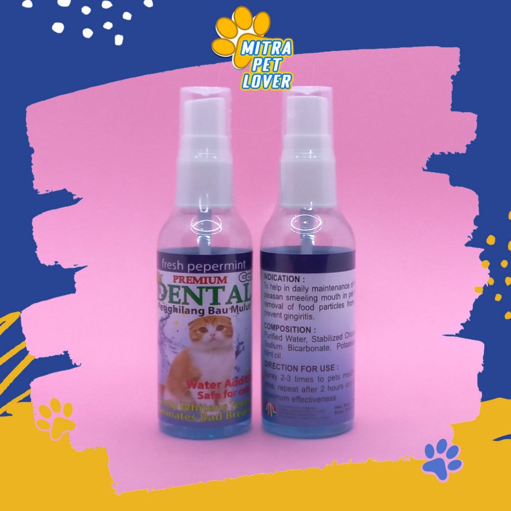 PENGHILANG BAU MULUT KUCING - DENTAL CAT  SPRAY 60 ML ORIGINAL MENGHILANGKAN AROMA TIDAK SEDAP ,  AMIS, SISA MAKANAN , CEGAH GINGRITIS , WANGI PET ANIMAL HEALTHCARE VETERINARY TAMASINDO KESEHATAN DAN VITAMIN TERNAK HEWAN BINATANG PELIHARAAN MITRAPETLOVER