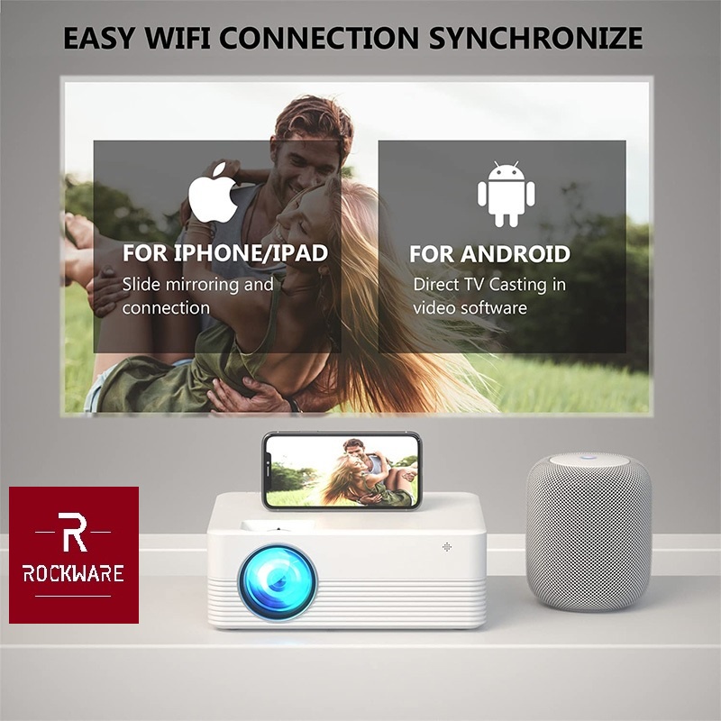 ROCKWARE RW-Q351 - Smart Android 9.0 WiFi HD Projector 4000 Lumens