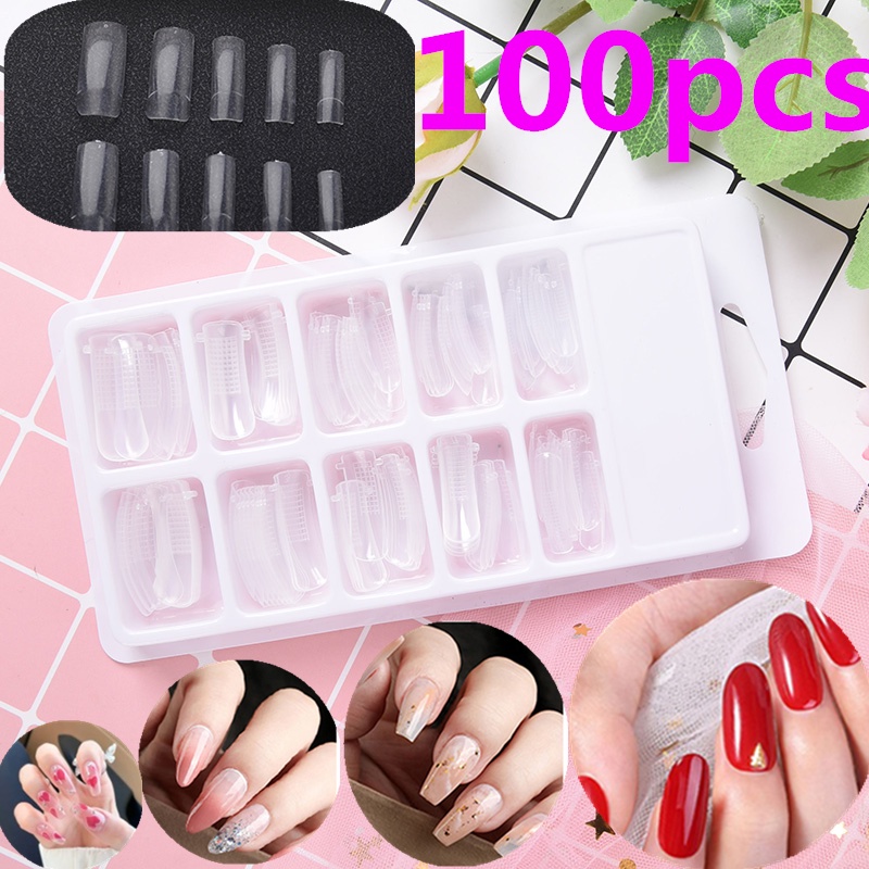 [FULL] 100pcs quick building poly gel nail forms mold tips extension dual nail art tool