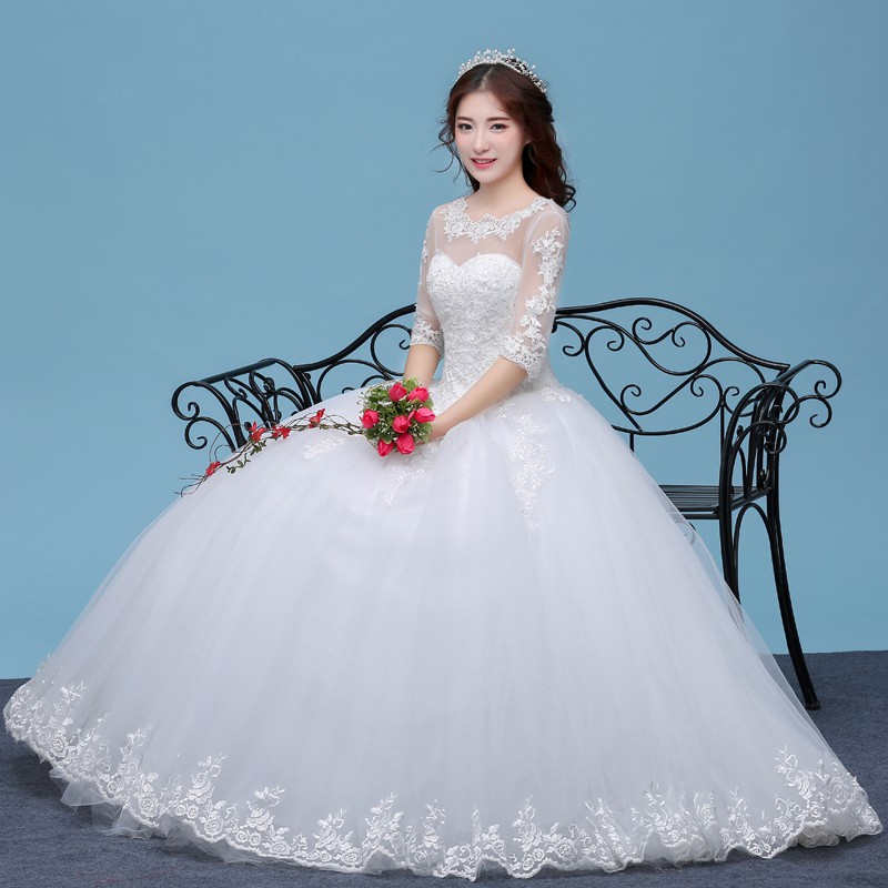 1710004 Putih Lengan Siku Gaun Pengantin Baju Pengantin Wedding Gown Wedding Dress