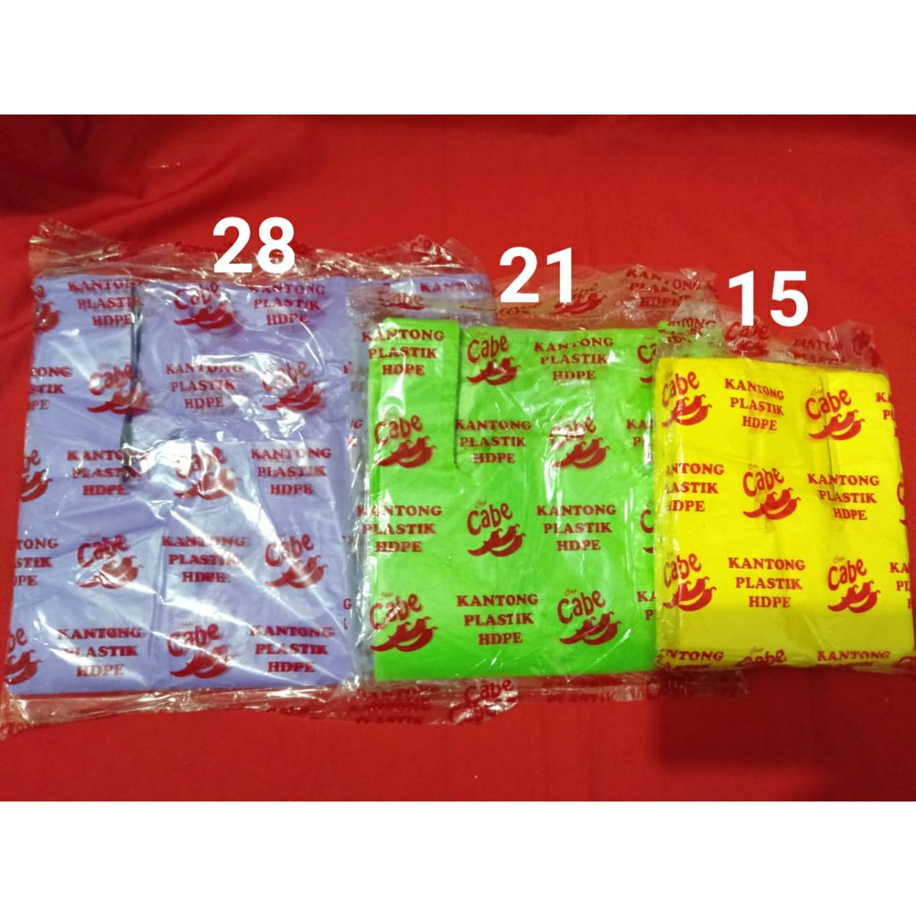 KUALITAS TERBAIK!!! Kantong Kresek Kiloan Warna Merk Cabe &quot;TEBAL&quot; uk. 21 Harga per (1pack)