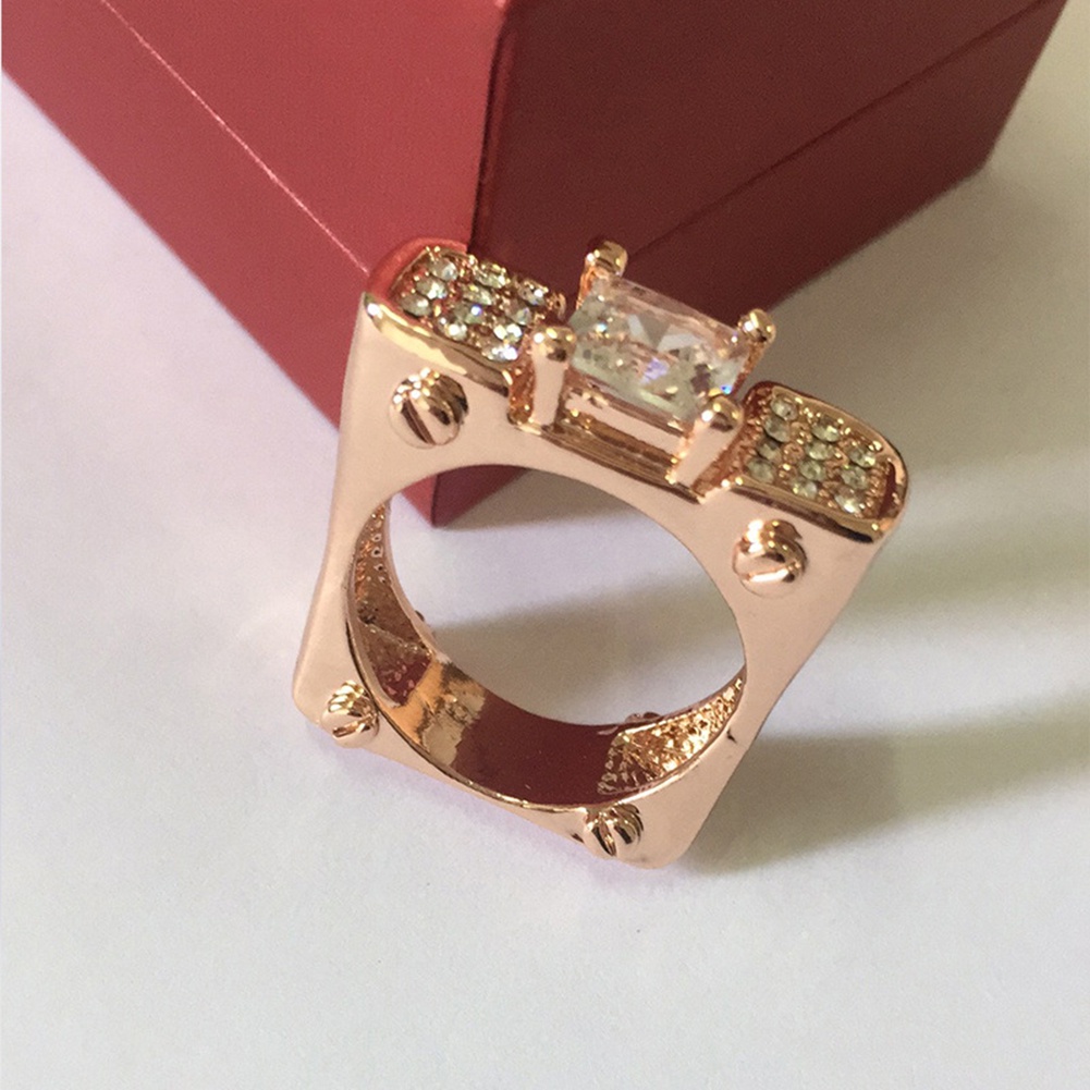 Hu Hu Hu Hu Hu Alat Bantu Pasang Kacamata♡ Cincin Wanita Desain Geometri Hias Berlian Imitasi Bentuk Kotak Untuk Pestahadiah