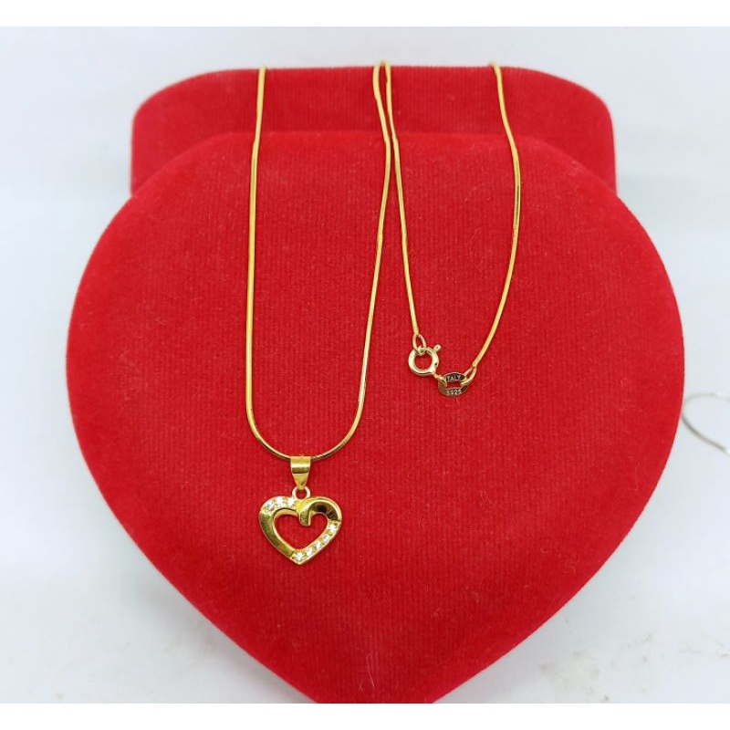 kalung kasandra bulat + liontin love mp/ kalung perak asli silver 925 lapis emas/ kalung fashion