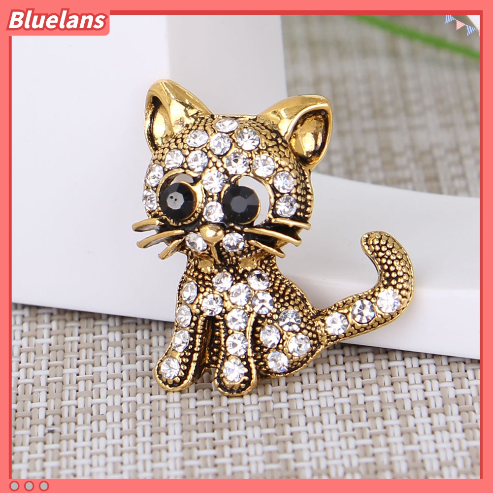 Bros Pin Bentuk Kucing Kecil Aksen Berlian Imitasi Gaya Vintage Untuk Aksesoris Dress Scarf Wanita