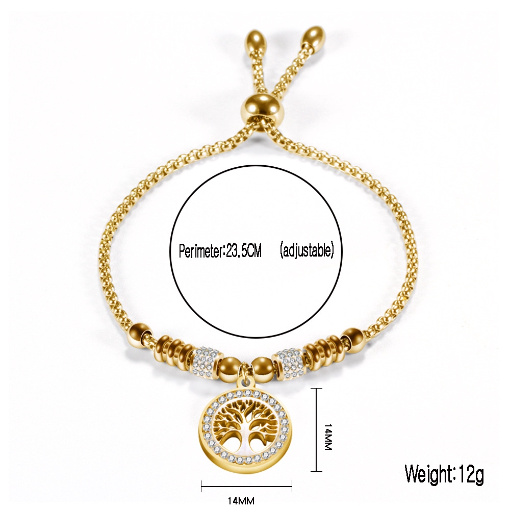 Gelang Tangan Gaya Korea Motif Pohon Kehidupan + Bintang Warna Gold Untuk Perhiasan Wanita 375