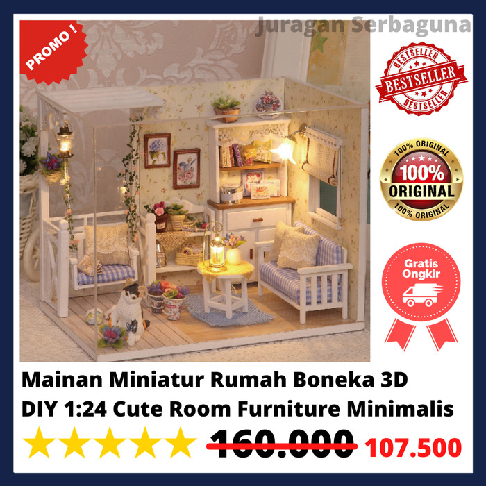 Ready Mainan Miniatur Rumah Boneka 3d Diy 1 24 Cute Room Furniture Minimalis Terbatas Shopee Indonesia