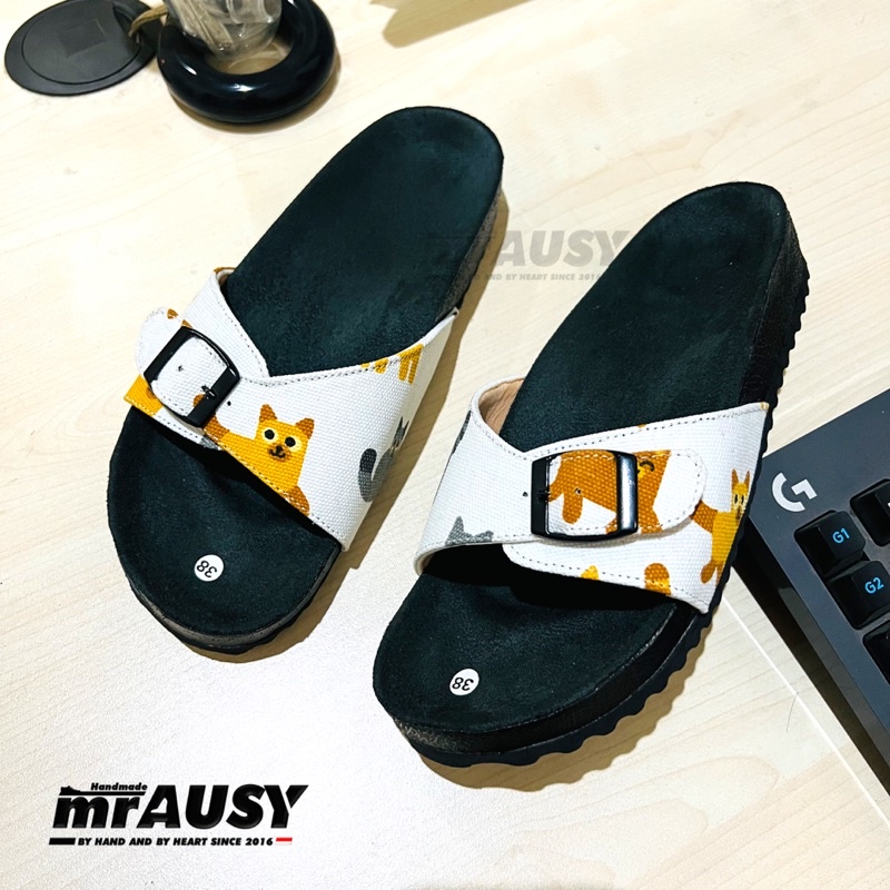 Sandal Wanita Cewek Selop Kanvas Motif Lucu mrAUSY Kucing